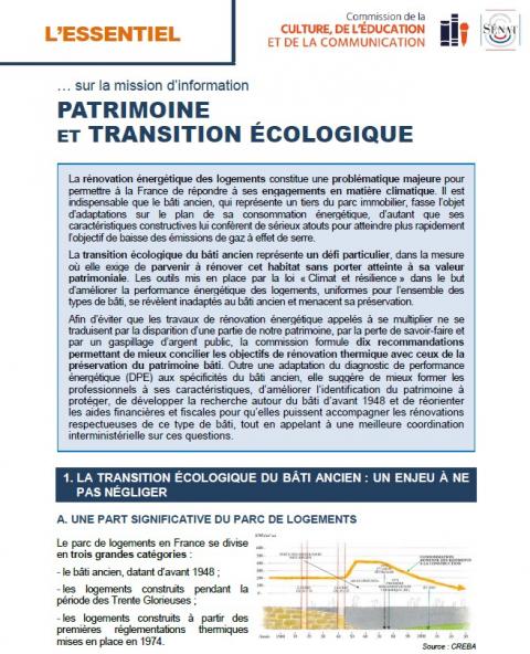 Mission d'information Patrimoine et Transition Ecologique